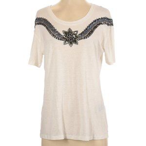 NWT The Kooples Off-White Viscose Linen Jersey & Embroidery T-Shirt Size 2 (Med)